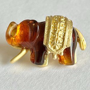 Vintage Gold Honey Amber Elephant Lapel Tac Pin Brooch Plated Lucky Simulated